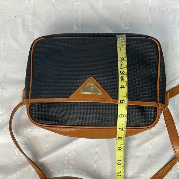 Vintage Yves Saint Laurent Small Canvas Crossbody Bag Leather Trim Black Brown - Picture 11 of 17